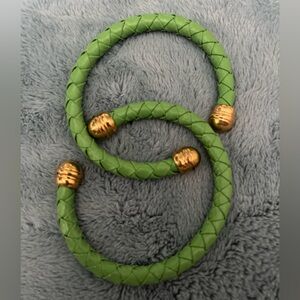 Vibrant Green and Gold Woven Bracelets